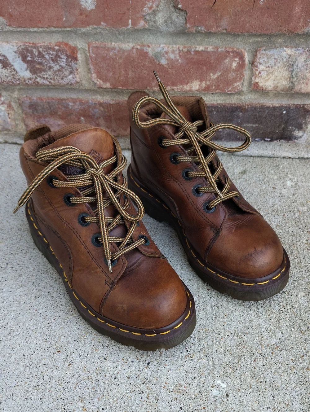 Vintage Dr Martens Chunky Sole Brown Leather Ankle Boots Size 3UK 90s Germany
